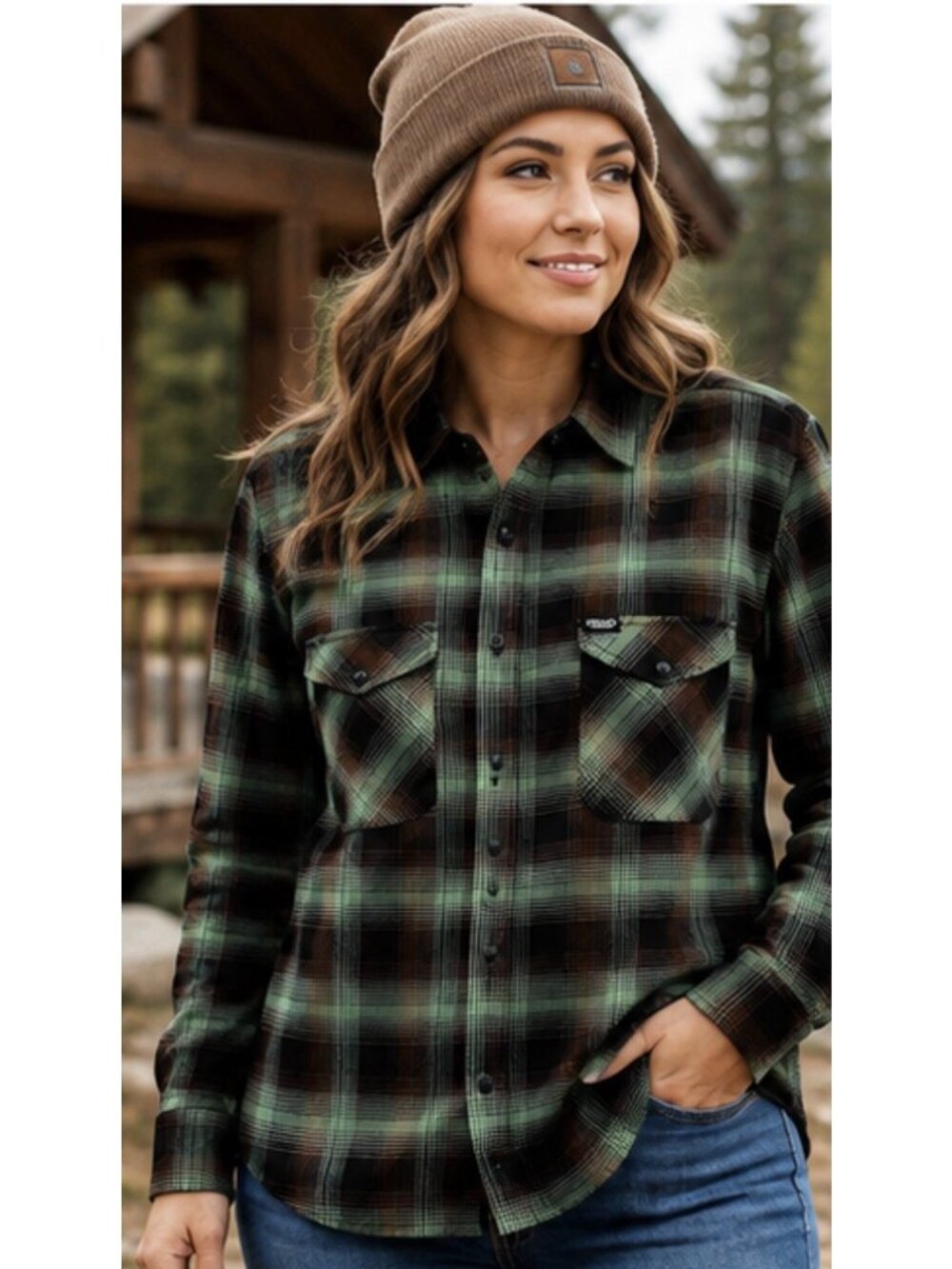 Dixxon Women size XL Green Plaid Flannel Western Country Rustic Cabin core Shirt